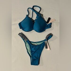 New Victoria’s Secret 32B Bikini Top small bottom Teal Swimwear plus a free gift